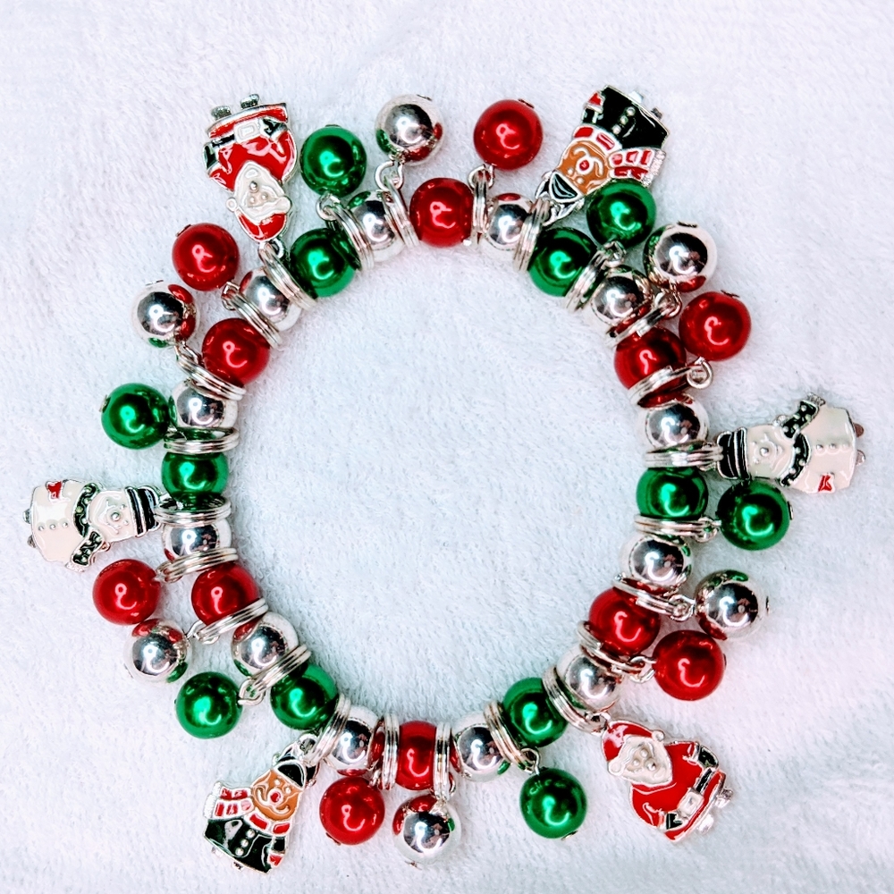 Vintage Christmas Charm Bracelet, Metal & Enamel